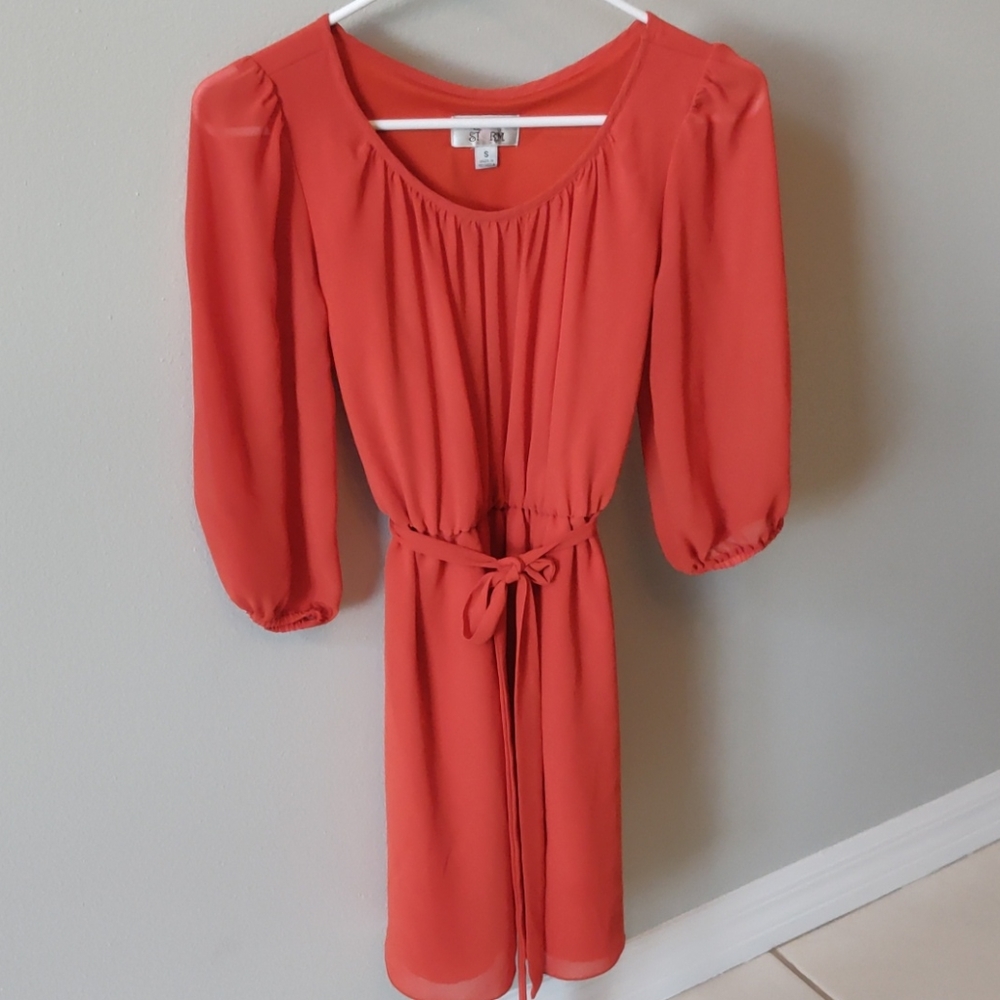 Orange Dress with sheer sleeves